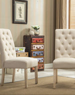 Wooden Twist Button Tufted Parsons Teak Wood Dining Chair (Set of 2)