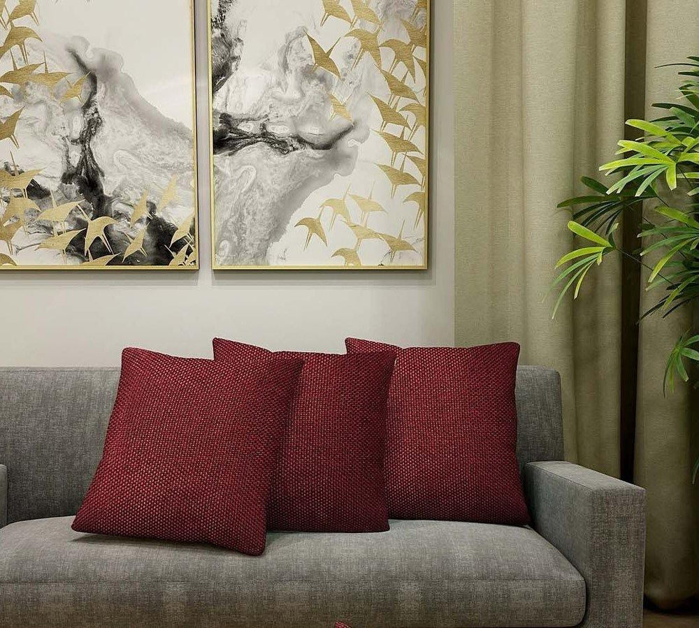 Maroon Color Jute Cushion Covers - Bloomart