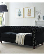 Designer Velvet Rolled Arm Chesterfield Sofa (3 Seater) - Bloomart