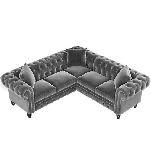 Chesterfield Luxurious Velvet Symmetrical Corner Sectional With Table And Cushions