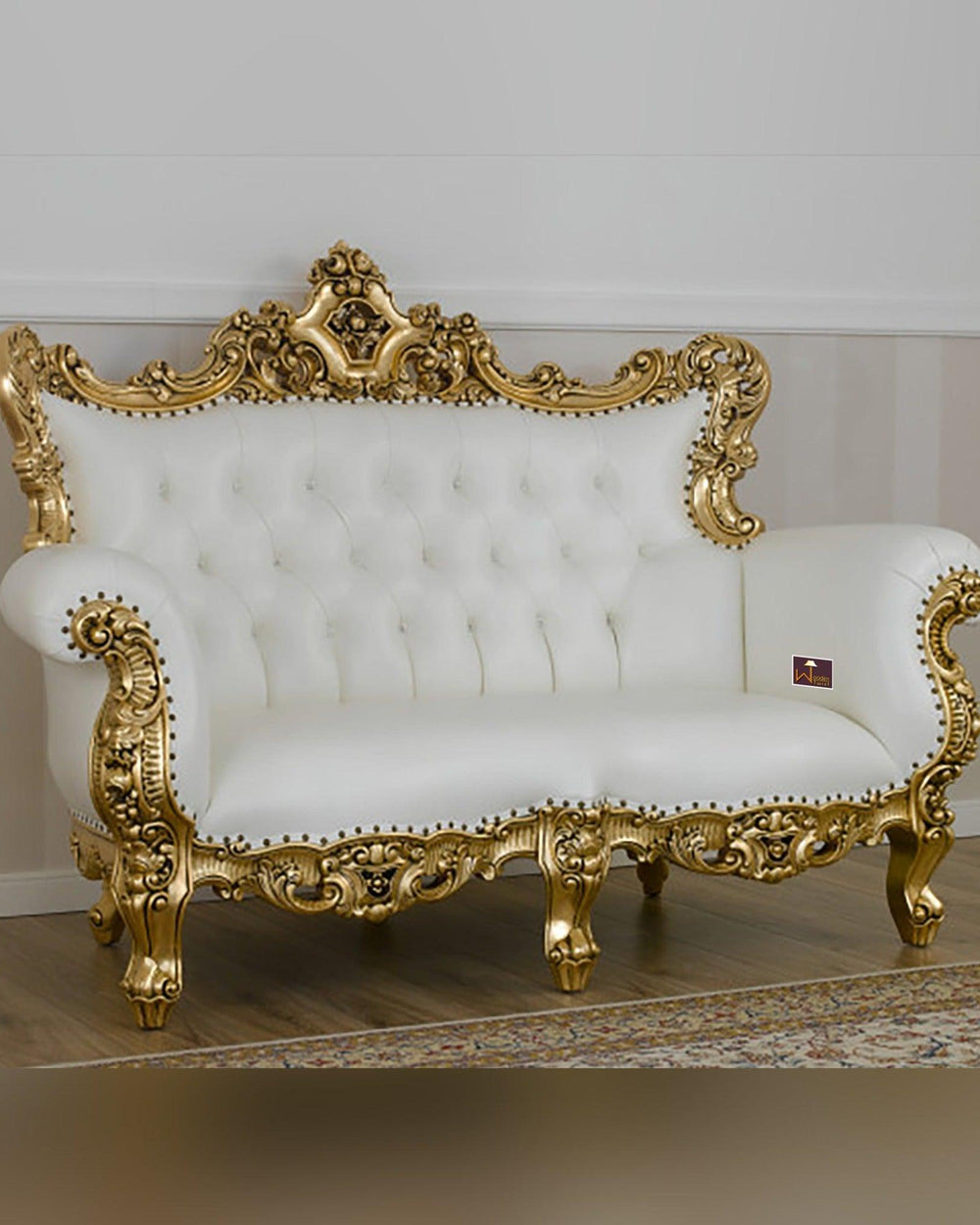 Handicraft Boutique French Baroque Style Golden Leaf Hand Carved Sofa (2 Seater) - Bloomart