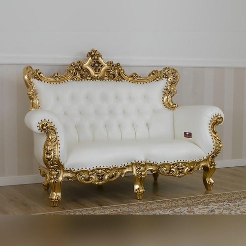 Handicraft Boutique French Baroque Style Golden Leaf Hand Carved Sofa (2 Seater) - Bloomart
