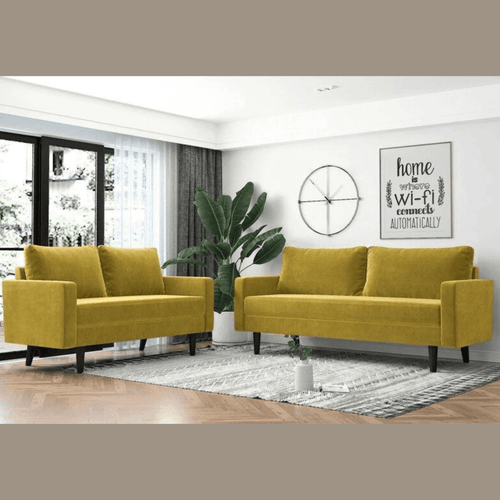 Bloomart Allay Designer Handmade Velvet Fabric Solid Wood Soft & Comfortable Sofa Set - Bloomart